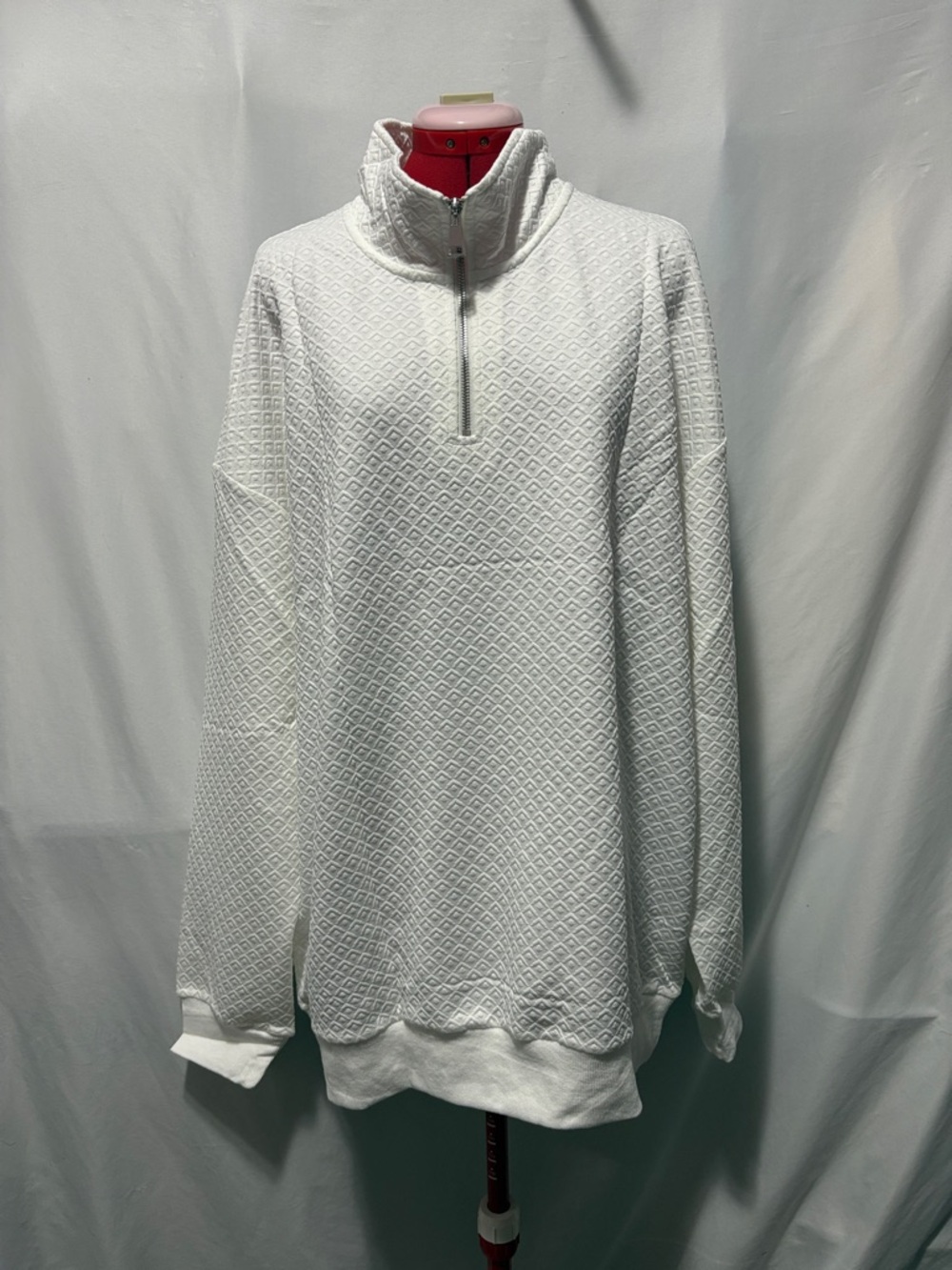 Men's White Half-Zip Textured Pullover Sweater
